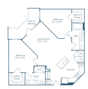 Ramble and Rose Floor Plan 2 Bedroom 2 Bath 2 Bed 2 Bath 1108 sqft