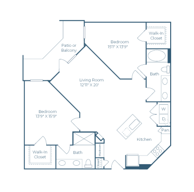 the floor plan for a two bedroom apartment at The Ramble and Rose
