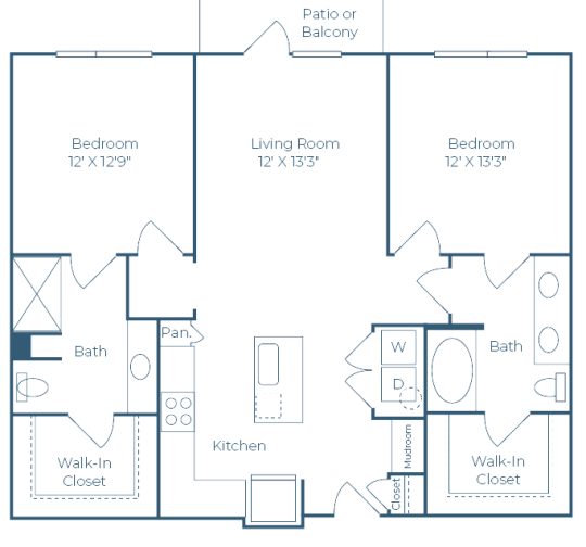 the floor plan for a two bedroom apartment at The Ramble and Rose